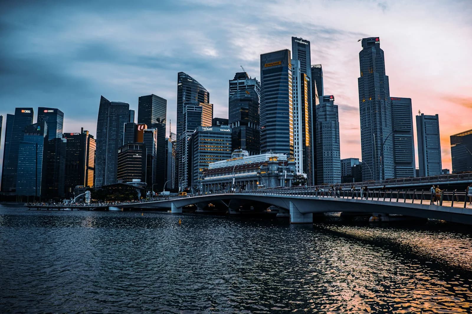 The Singapore CBD skyline at golden hour