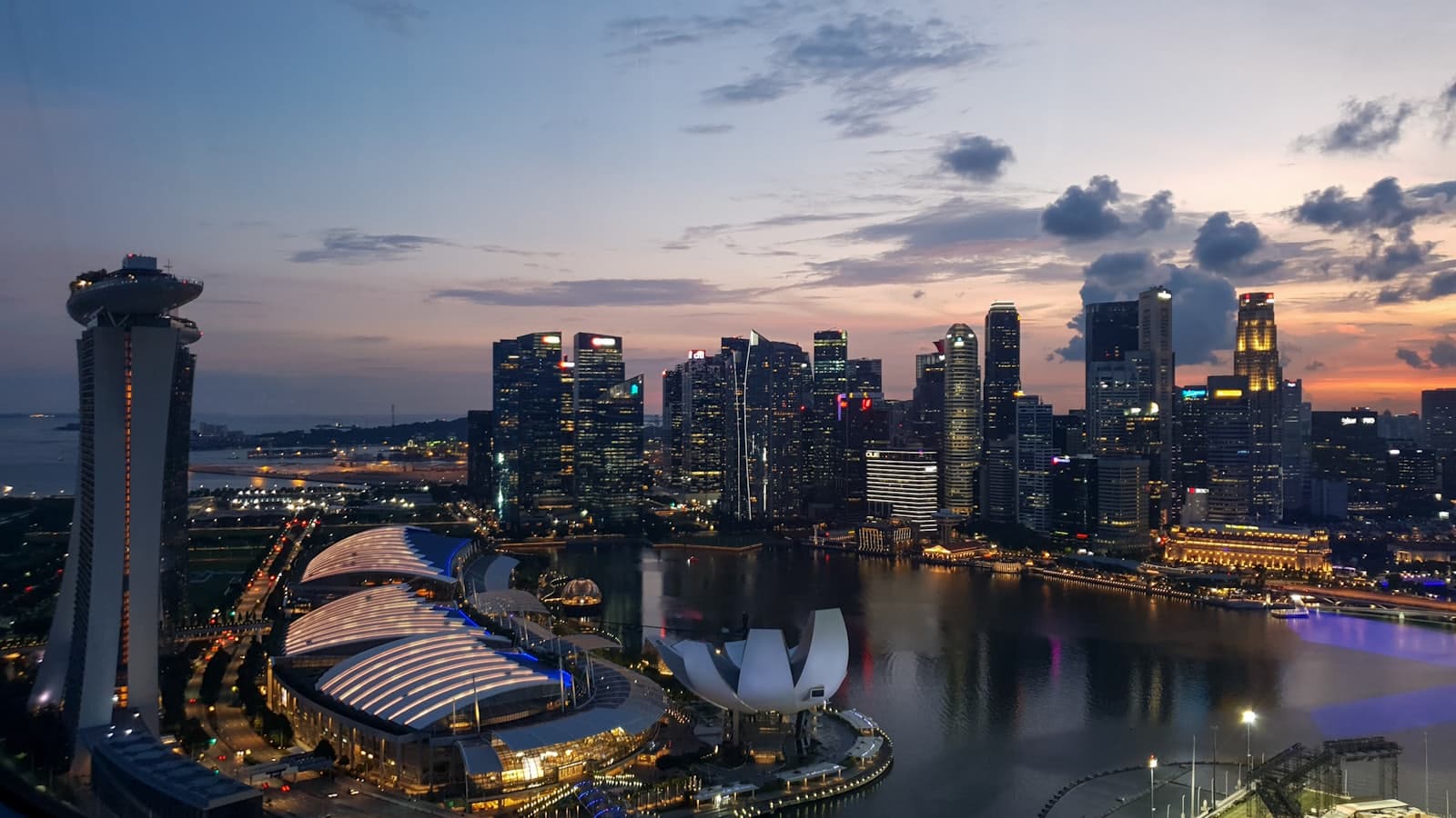 The Marina Bay skyline at sunset, Singapore